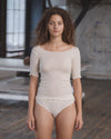BASERANGE Round neck ruffled ribbed cotton T-shirt TOPA series collection France BAS-TOPA-RB-000-OFF WHITE